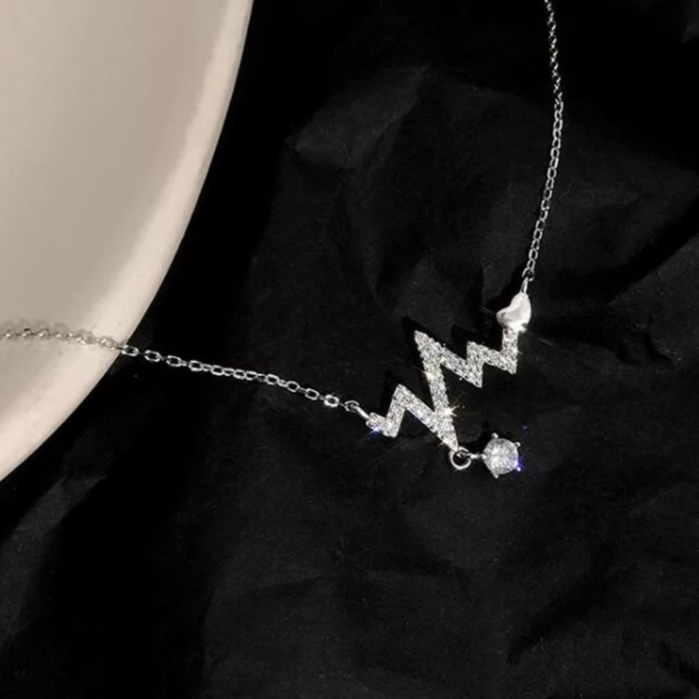 💫 Sterling Silver 925 Heartbeat Diamond Necklace